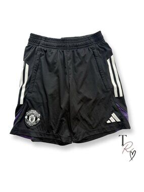 Adidas Manchester United Soccer Training Shorts Black/White Boys 11-12 Youth